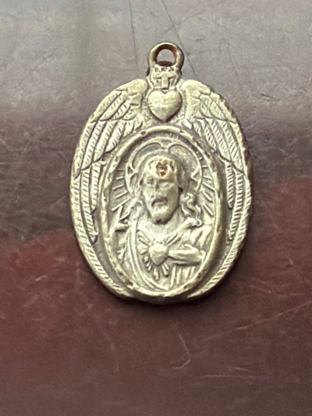 Antique Catholic Scapular Medal Sacred Heart Jesus Our Lady Mount Carmel Aluminu - Picture 3 of 11